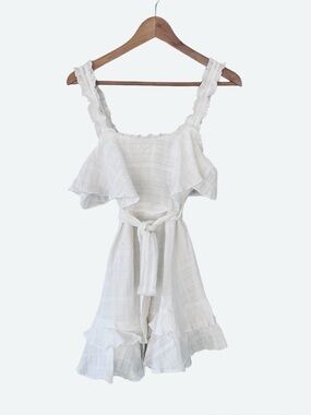 Here Comes The Sun White Ruffle Mini Dress | Boho Sun Dress - Size S
